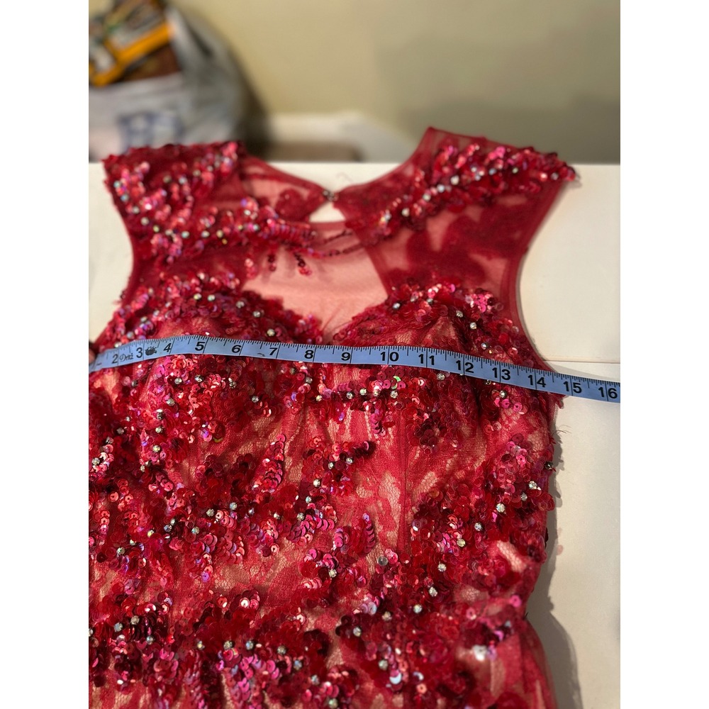 VTG Red Sequin Floral Lace Gown Sleeveless Keyhole Back Formal Evening Prom Gala - Picture 3 of 15